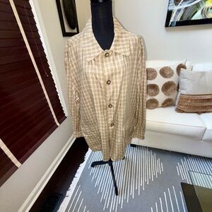 United Colors Of Benetton Plaid Trench Coat in Cream and Brown